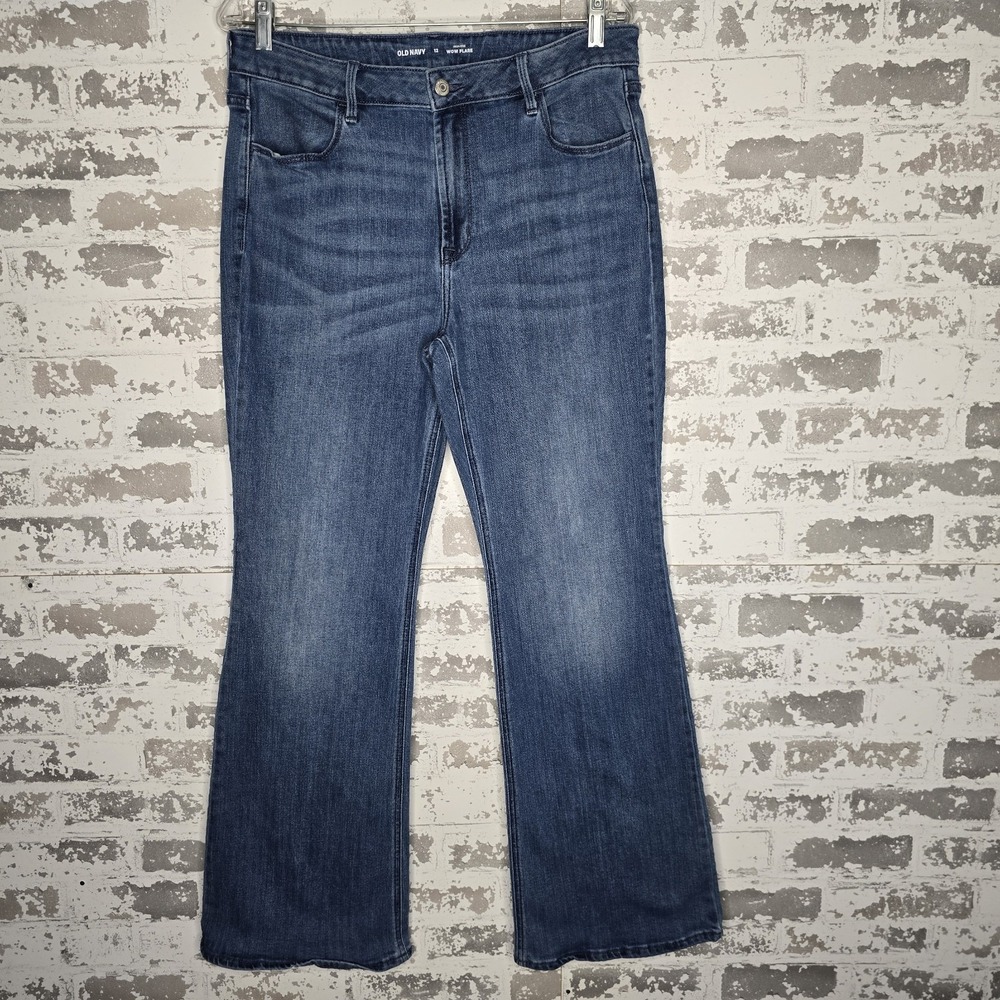 Old Navy Jeans Womens 12 High Rise Wow Flare Leg Boho Medium Blue Wash Stretch